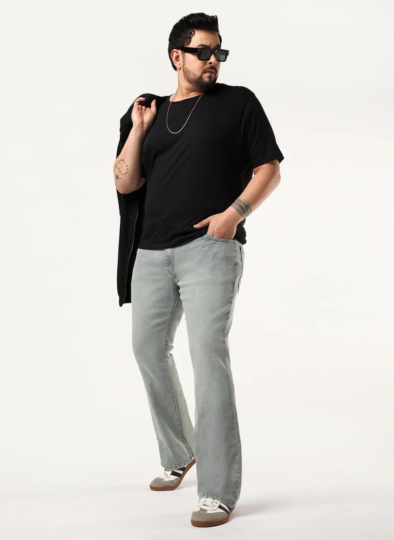 Urbano Fashion  Urbano Plus Men's Light Grey Bootcut Fit Mid Rise Tinted Heavy Washed Jeans Stretchable for Men | Best Price UAE